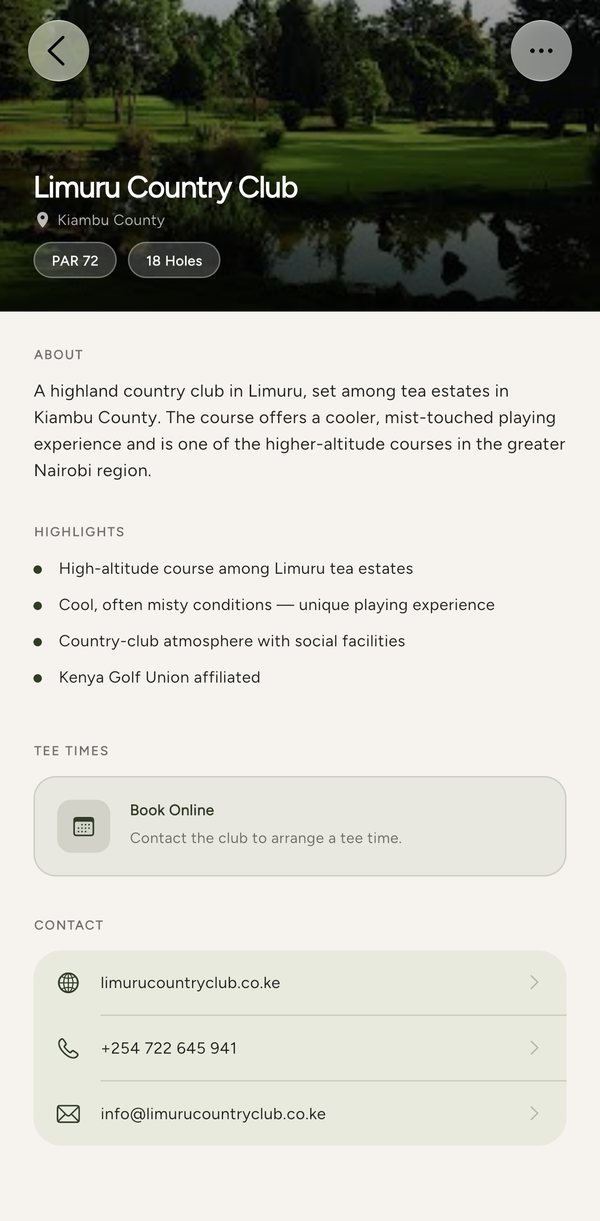 Limuru Country Club's page in the app